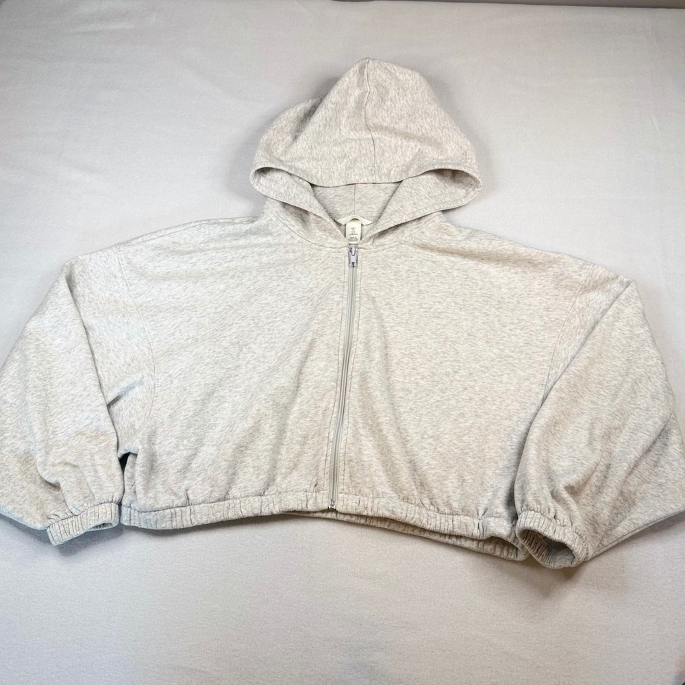 HM Divided Womens Gray Heather Cropped Zip Up Hoodie Sweatshirt Large